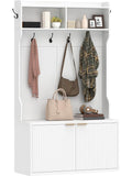 Perchero para Entrada con Zapatero, 2 Puertas, 6 Ganchos y Estantes Abiertos, Blanco, 100 x 38 x 172 cm