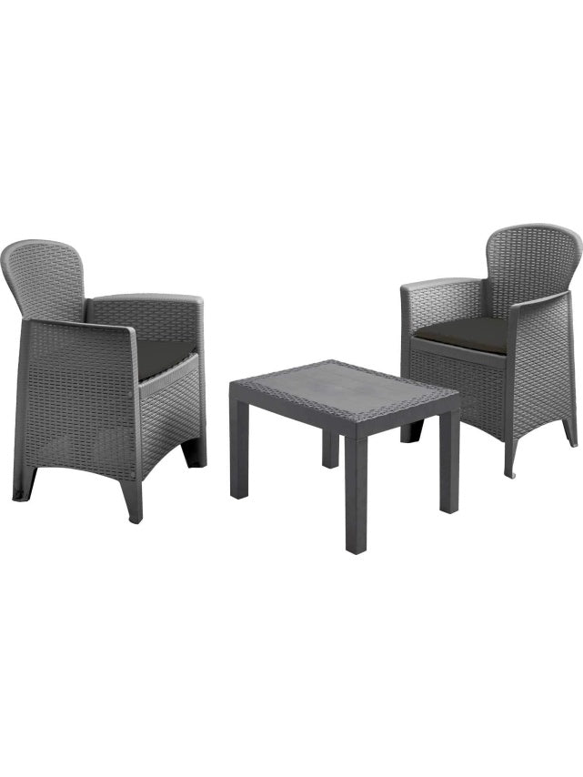 Conjunto de mobiliario exterior de tres piezas con cojines para jardin, terraza o balcon