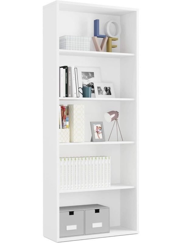 Biblioteca alta de dos baldas con diseno minimalista para oficina, estudio o salon, acabado blanco