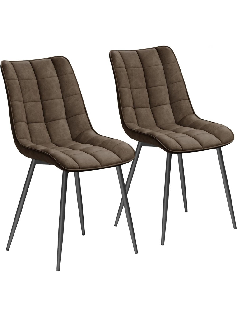 Pack de dos sillas de comedor estilo vintage con asiento de cuero sintetico y patas metalicas, marron