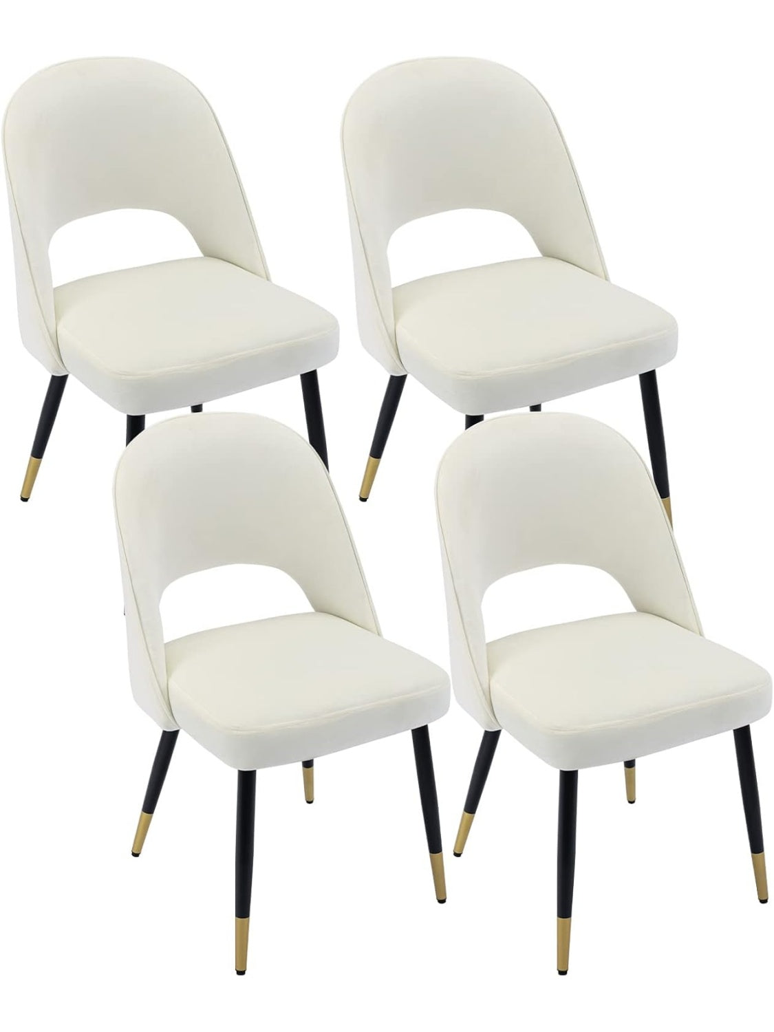 Juego de 4 Sillas de Comedor Tapizadas en Terciopelo, Patas de Metal, Color Beige