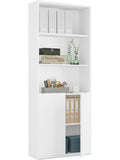 Libreria Alta con 2 Puertas y 4 Estantes, Estanteria para Oficina o Salon, Blanca, 196.5 x 75.5 x 33 cm