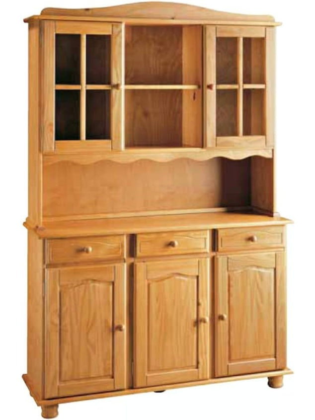 Alacena de Pino Macizo con 3 Puertas, Armario Alto de Cocina o Despensa, 130 197 42 cm