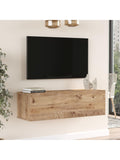 Mueble flotante para television con puerta abatible y acabado efecto roble rustico