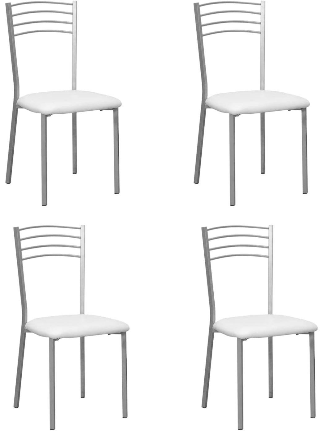 Conjunto de cuatro sillas de comedor con asiento de polipiel blanca y estilo contemporaneo