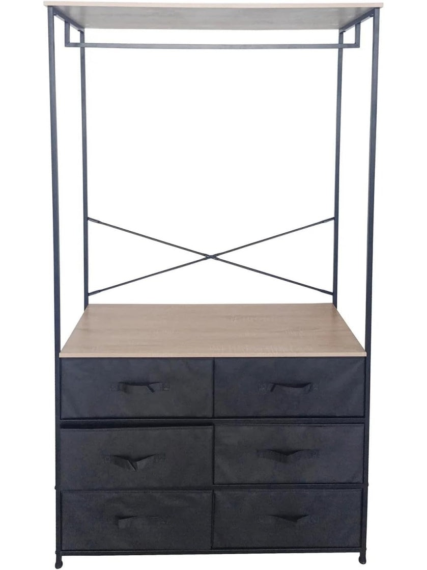 Armario Organizador con 6 Cajones y Colgador para Ropa, Mueble Multifuncional, 100 x 40 x 167 cm