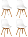 Pack de cuatro sillas de comedor nordicas con patas de haya y asiento blanco
