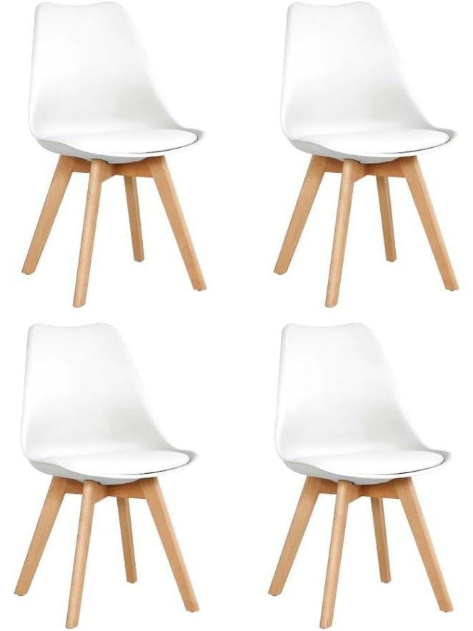 Pack de cuatro sillas de comedor nordicas con patas de haya y asiento blanco