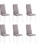 Juego de 6 Sillas de Comedor Tapizadas con Patas Metalicas Blancas, Color Gris Marengo