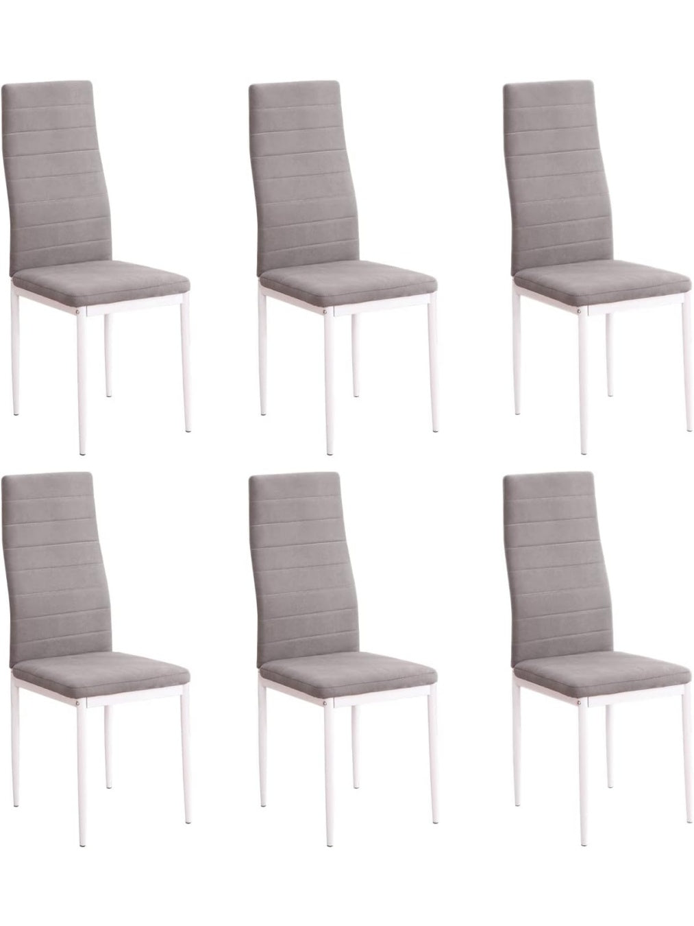 Juego de 6 Sillas de Comedor Tapizadas con Patas Metalicas Blancas, Color Gris Marengo