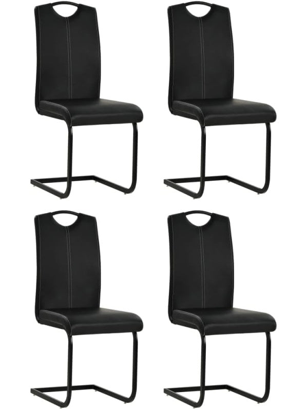 Sillas de Comedor Voladizas Pack de 4, Cuero Sintetico Negro, Diseno Cantilever Moderno para Salon y Comedor