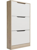 Zapatero Estrecho con 3 Puertas en Blanco y Cambria, Mueble Organizador para Calzado, 60 x 17.3 x 107 cm