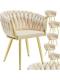 Pack de 6 Sillas de Comedor Acolchadas con Brazos Estructura Metalica y Acabado Arena Dorado