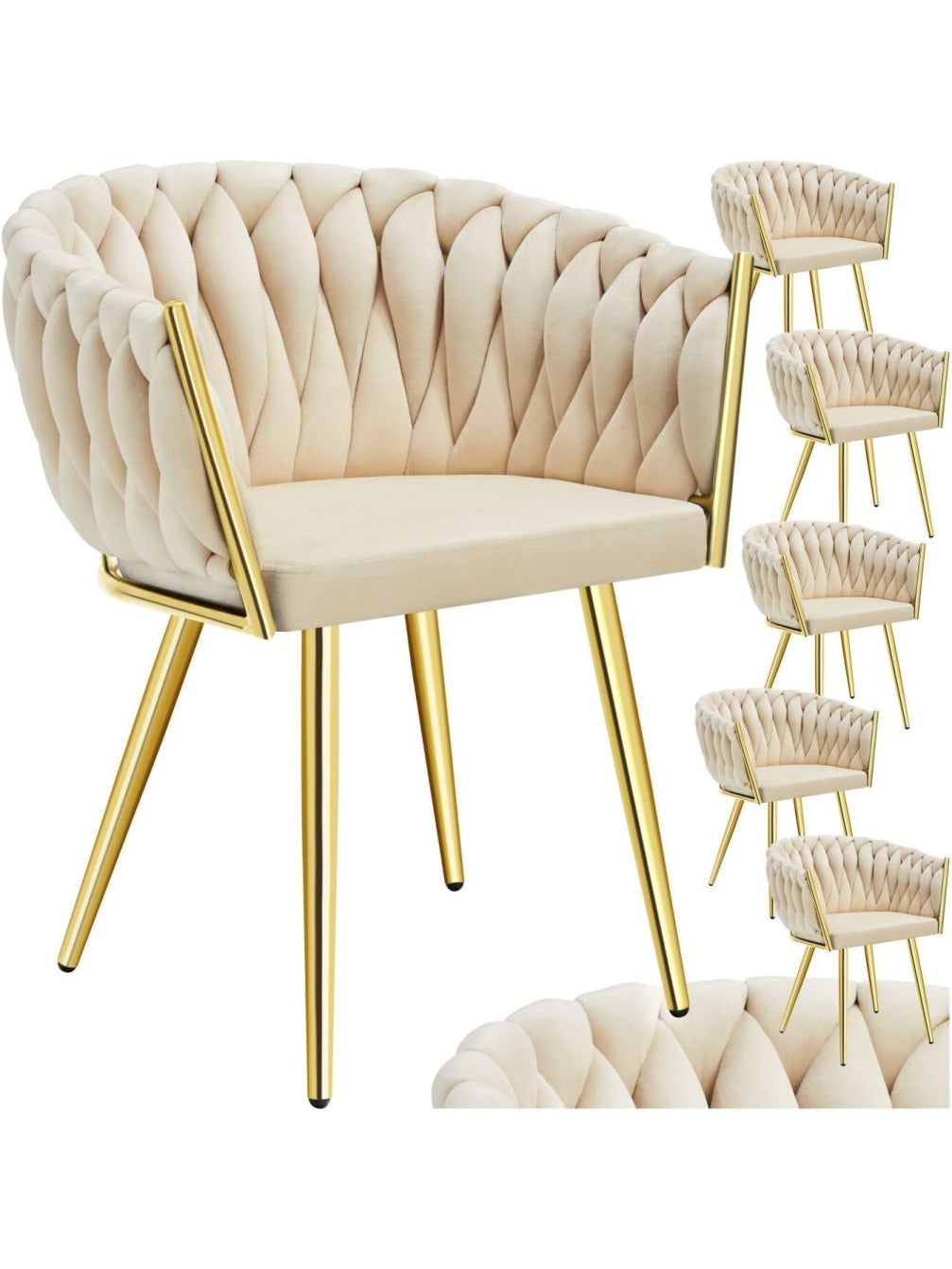 Pack de 6 Sillas de Comedor Acolchadas con Brazos Estructura Metalica y Acabado Arena Dorado
