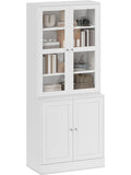 Armario Vitrina Alto con Estantes Ajustables, Libreria con 4 Puertas para Cocina, Oficina, Dormitorio o Salon, Blanco