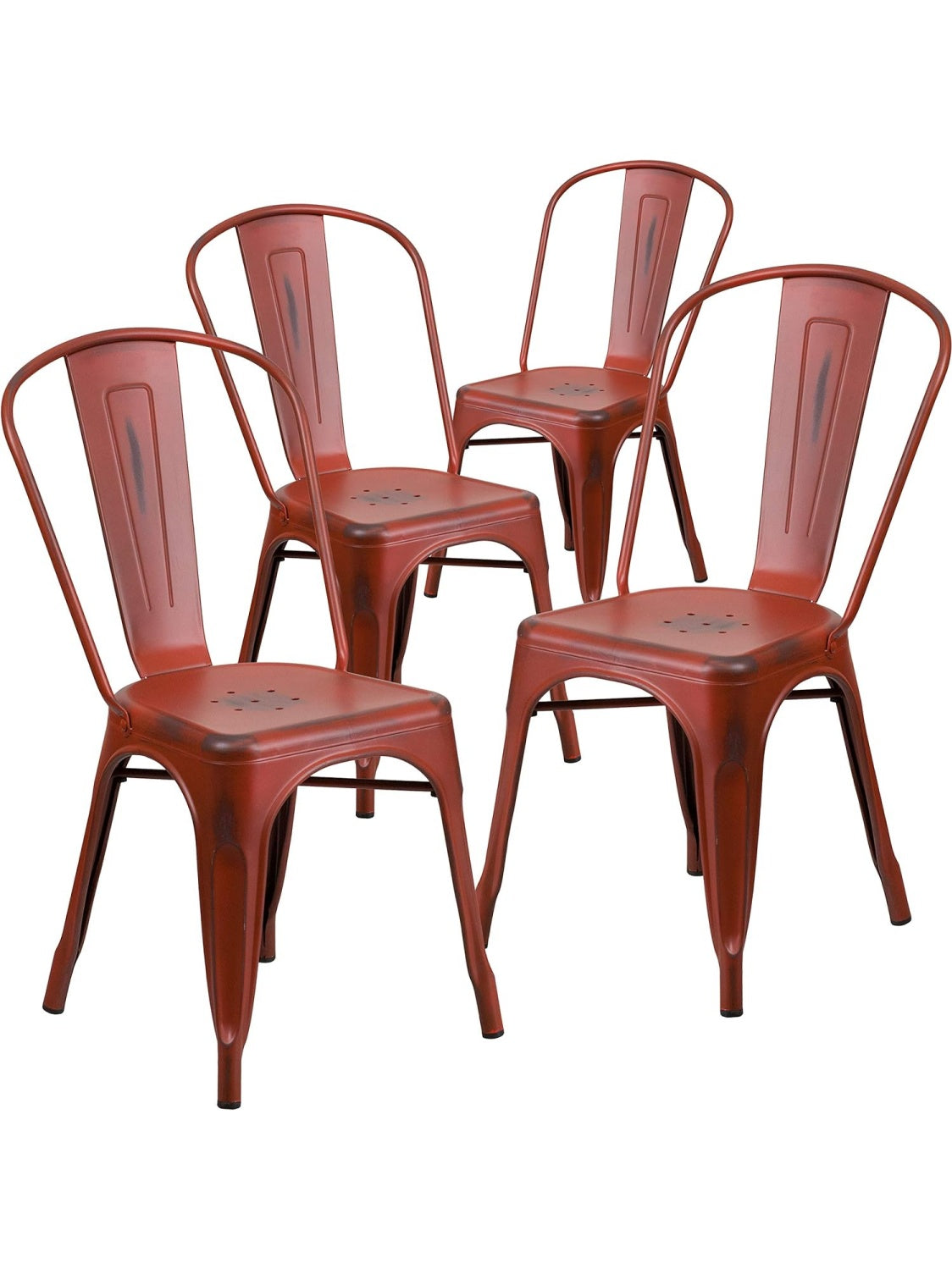 Juego de 4 Sillas Metalicas Apilables para Interior y Exterior en Color Rojo Envejecido
