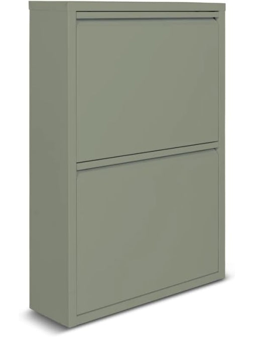 Organizador metalico para zapatos de dos puertas con diseno compacto en color verde