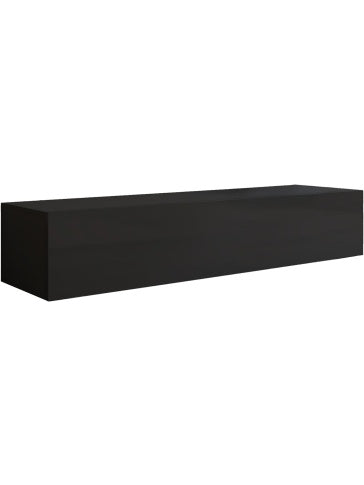 Mueble flotante para television con un compartimento cerrado y tres espacios abiertos, negro, 160 x 30 x 40 cm
